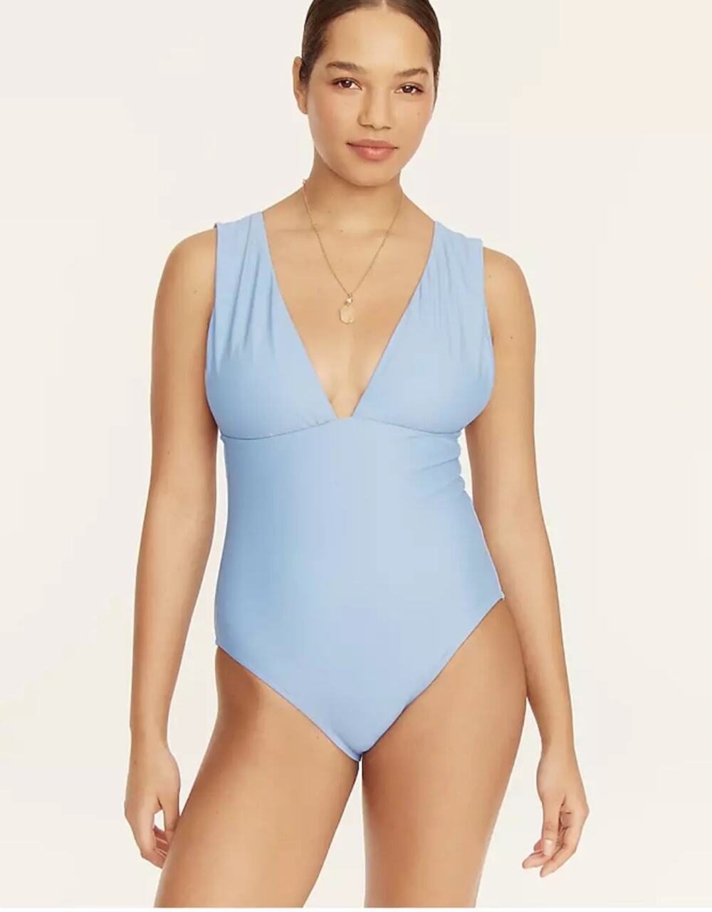 New J. Crew Baby Light Blue Plunge One-Piece Swim Bathing Suit Women's Size 24